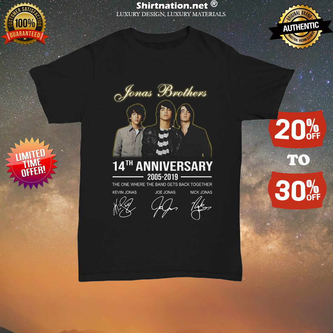 Jonas Brothers 14th anniversary signatures unisex tee shirt