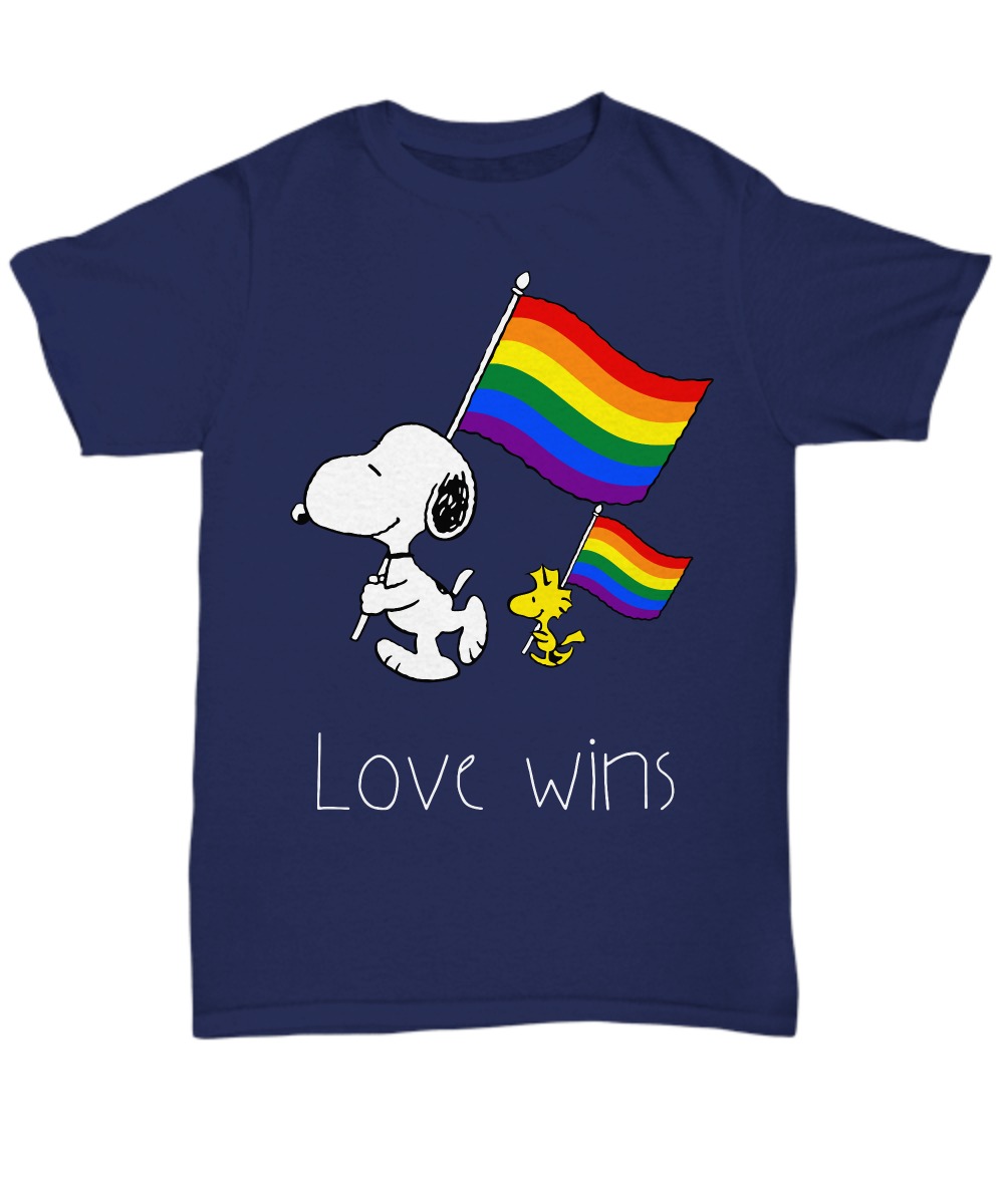 LGBT snoopy and woodstock love wins unisex tee shirt
