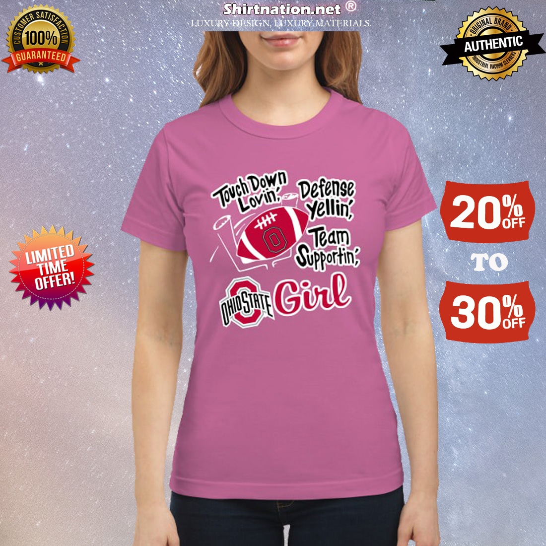 Touch down loving defense yelling team supporting Ohio State girl classic shirt