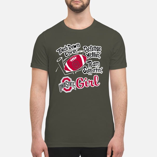 Touch down loving defense yelling team supporting Ohio State girl premium men's shirt