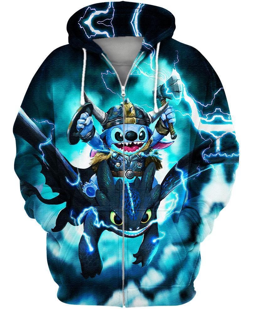 Stitch and toothless dragon 3d zip hoodie