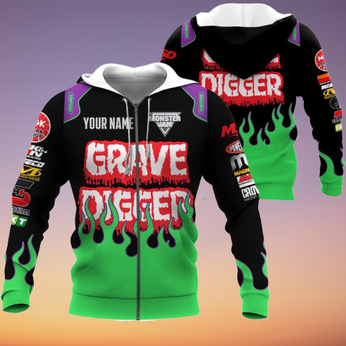 Grave Digger Custom Name 3d zip hoodie