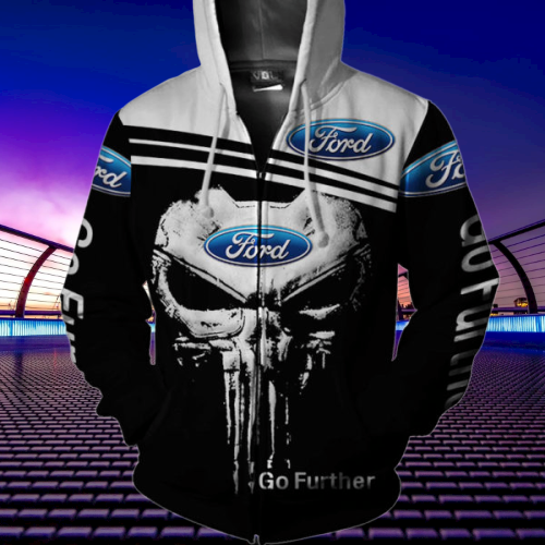 Skull Ford go further over print 3d zip hoodie
