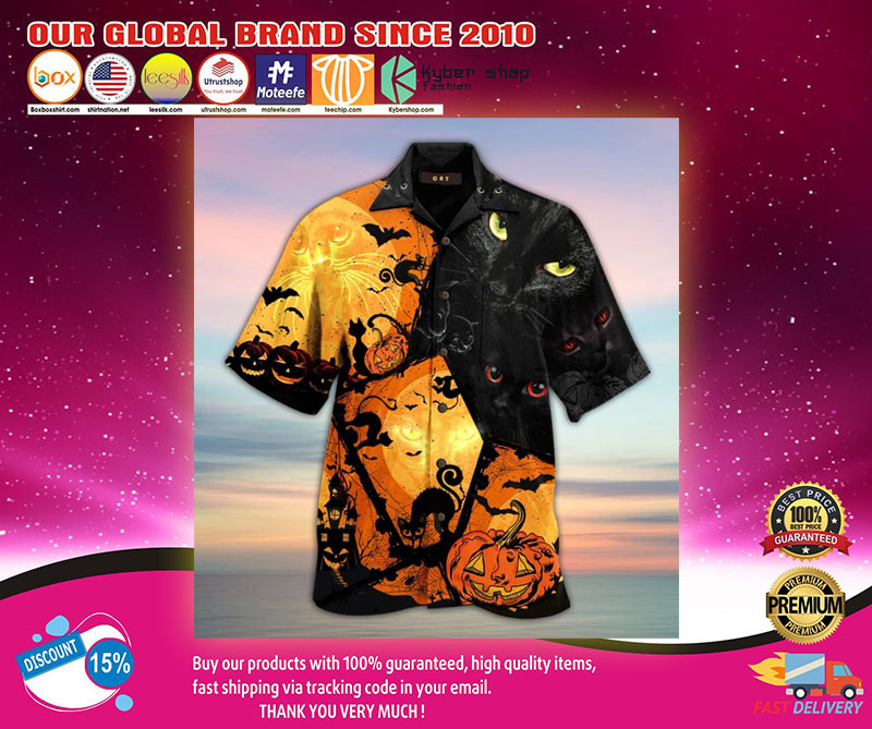 Black Cat Halloween Hawaiian Shirt1