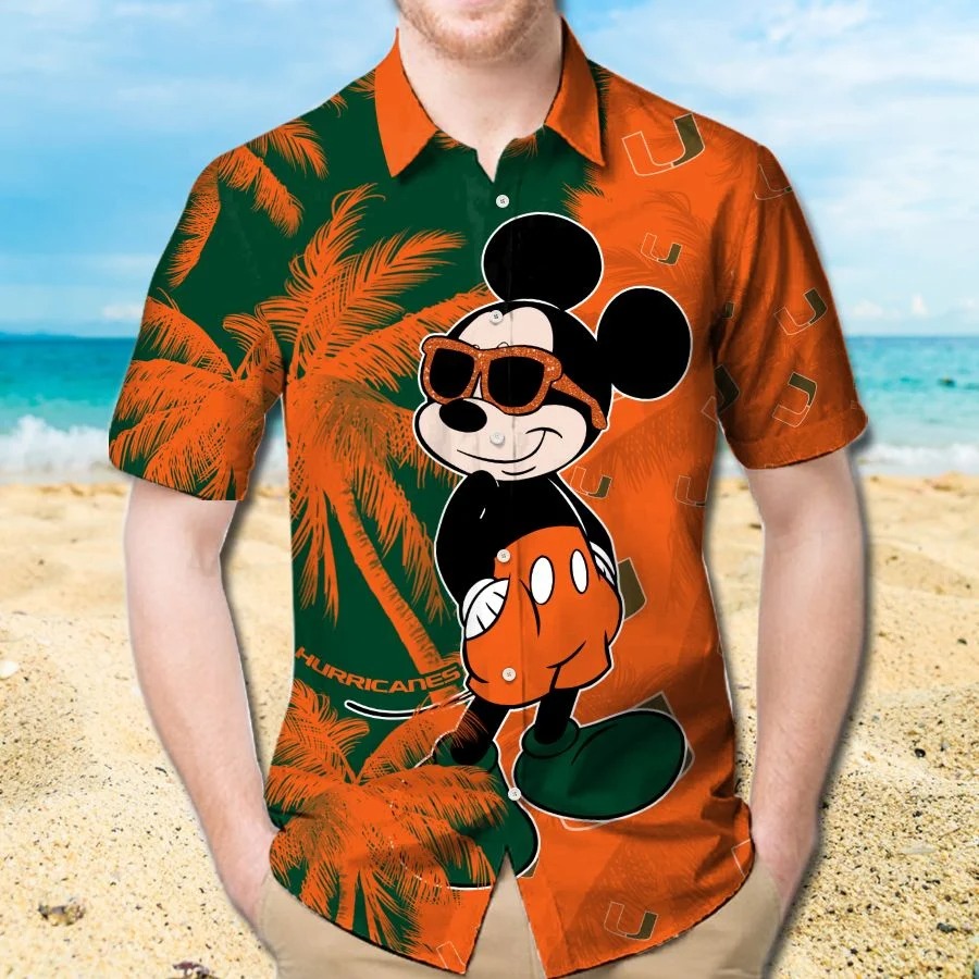 Mickey Mouse Miami Hurricanes hawaiian shirt and beach short 1