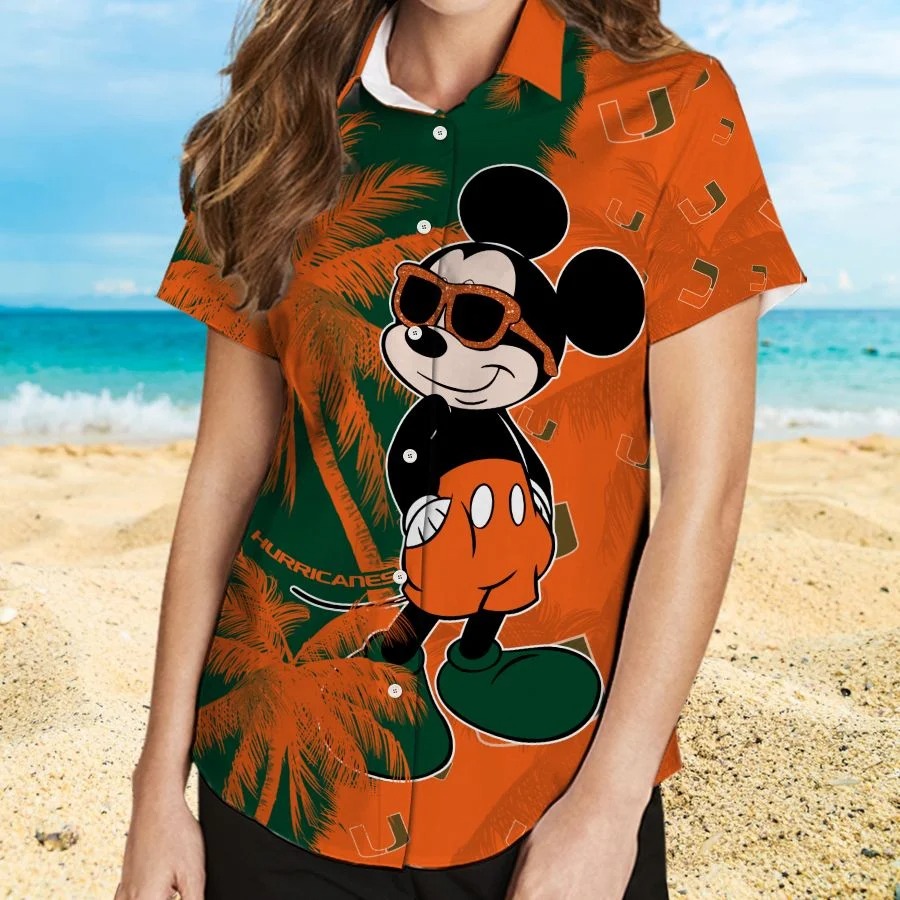 Mickey Mouse Miami Hurricanes hawaiian shirt and beach short 2