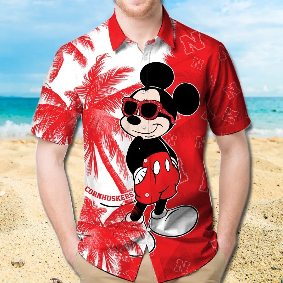 Mickey Mouse Nebraska Cornhuskers hawaiian shirt and beach short 1