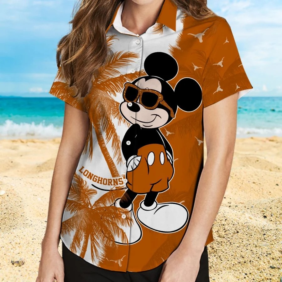 Mickey Mouse Texas Longhorns hawaiian shirt and beach short 2