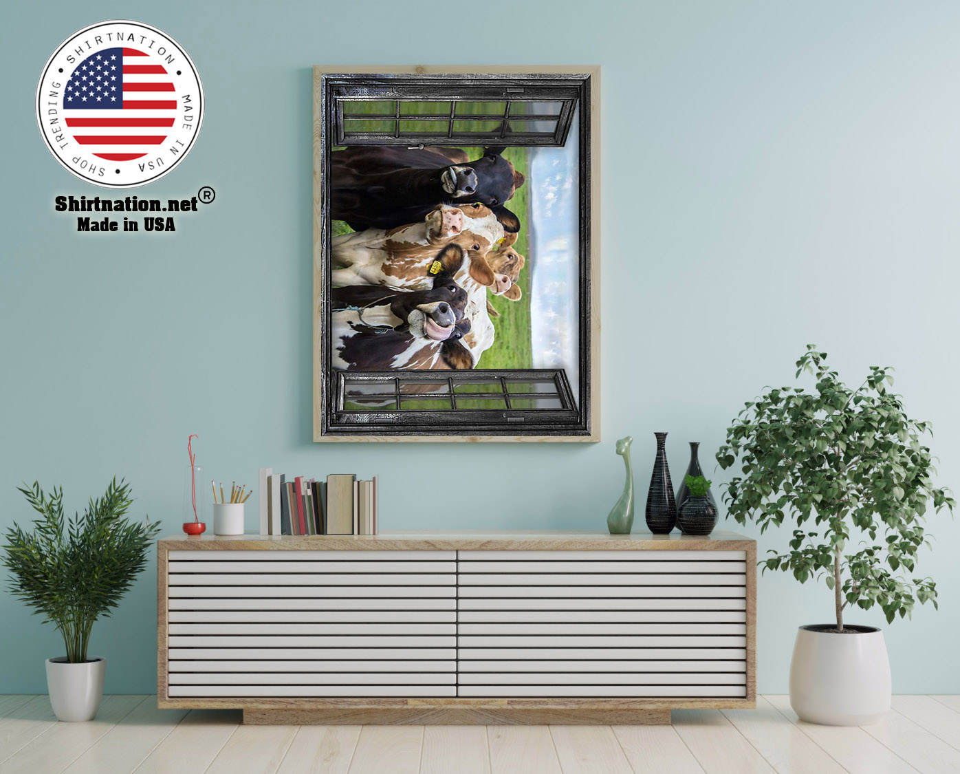 Cow 3d window poster