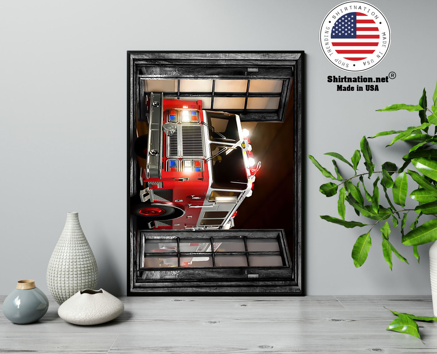 Firefighter fire truck 3d window poster