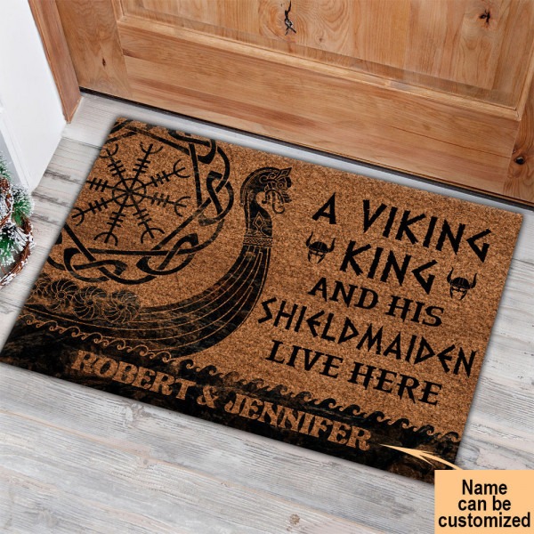 A viking and his shild maiden live here custom name doormat
