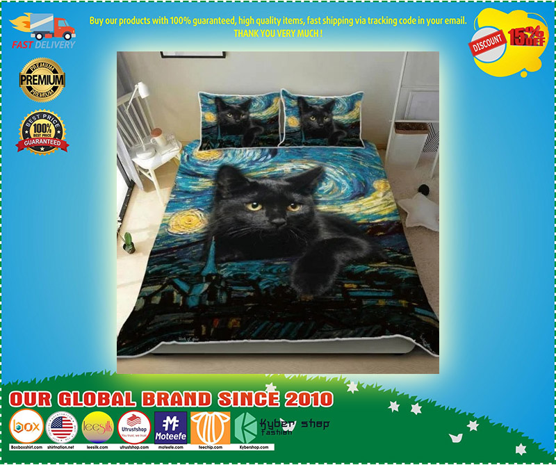 Black cat starry night bedding set 2
