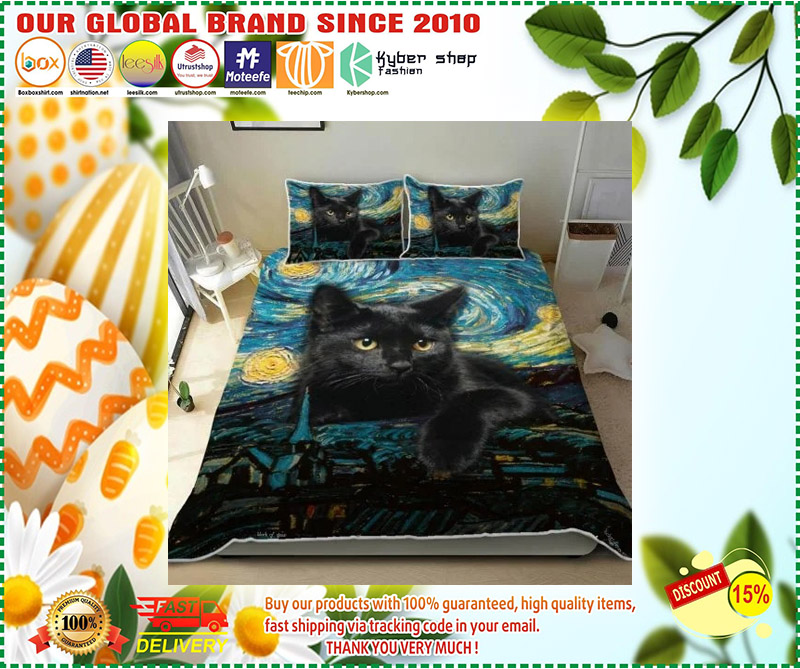 Black cat starry night bedding set 3