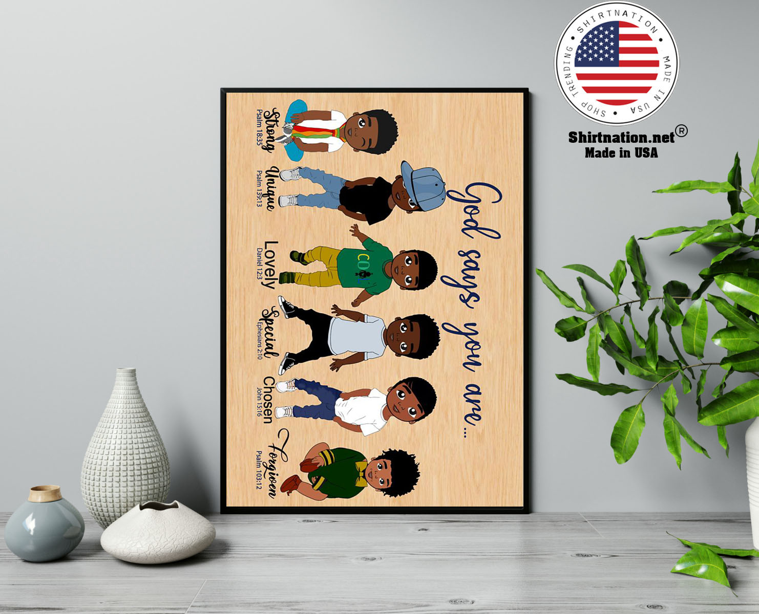 Black child boys God says you are strong unique poster 13