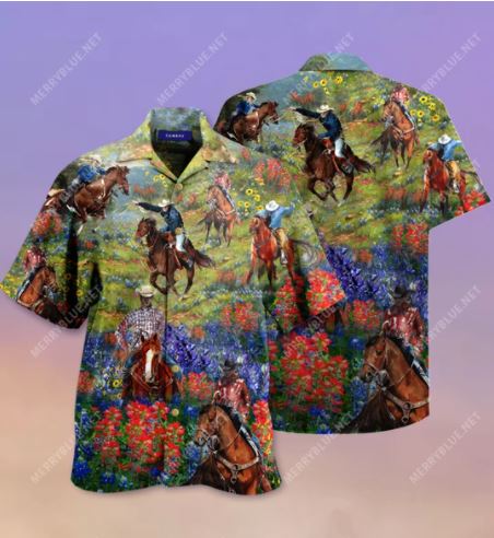 Bluebonnet and texas cowboy hawaiian shirt 2