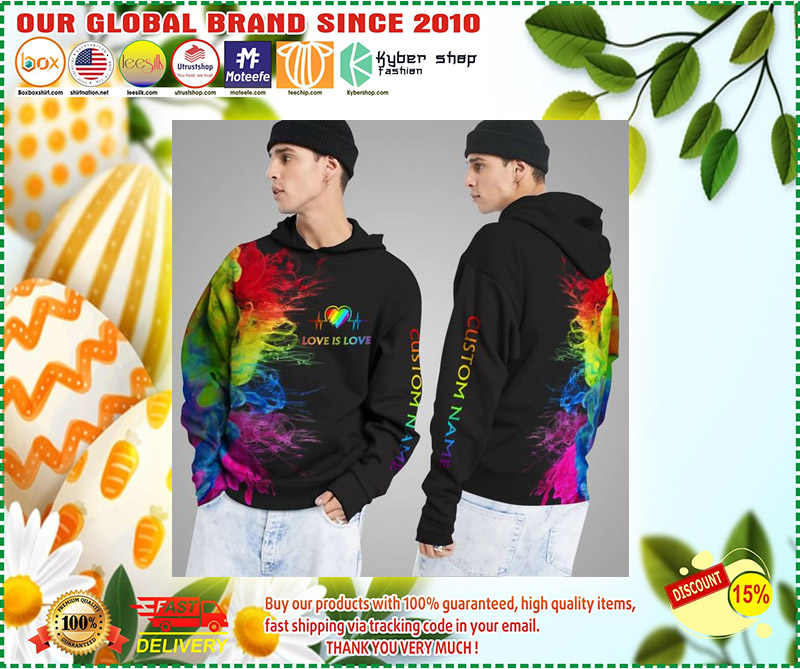 LGBT Love is love rainbow heartbeats custom name 3D hoodie 2