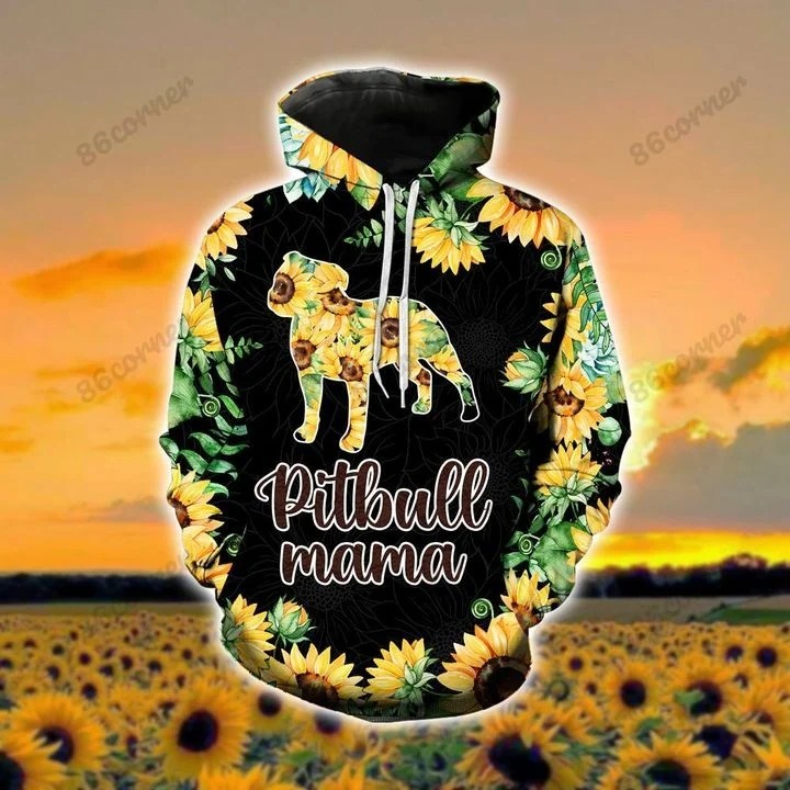 Pitbull mama Sunflower 3D hoodie and legging 1 1