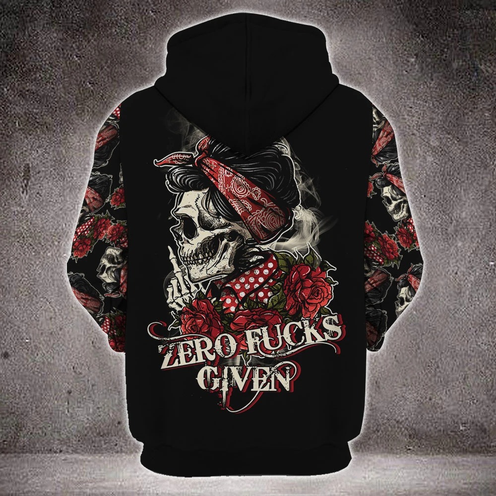 Skull rose zero fucks given 3D hoodie 3