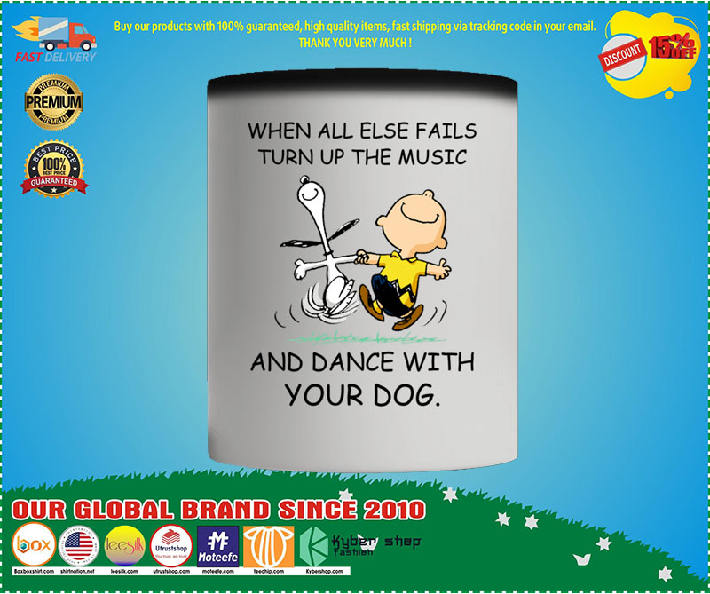 Snoopy and Charlie Brown When all else fails turn up the music and dance with your dog mug 1
