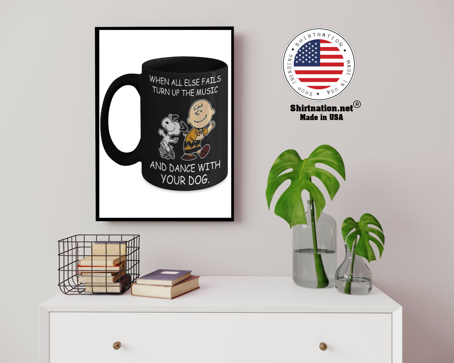 Snoopy and Charlie Brown When all else fails turn up the music and dance with your dog mug 13