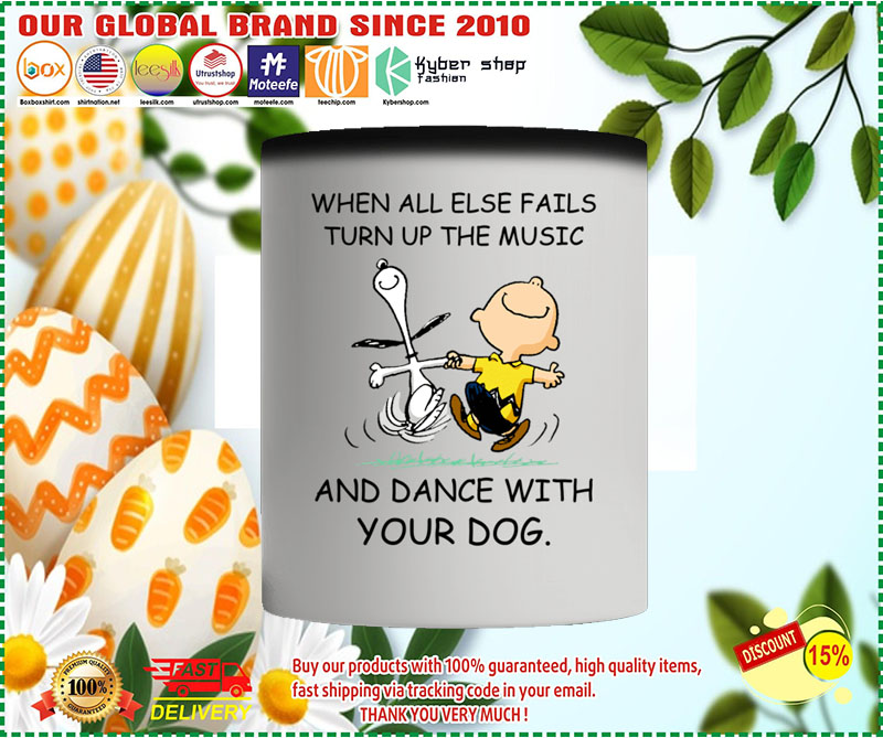 Snoopy and Charlie Brown When all else fails turn up the music and dance with your dog mug 2