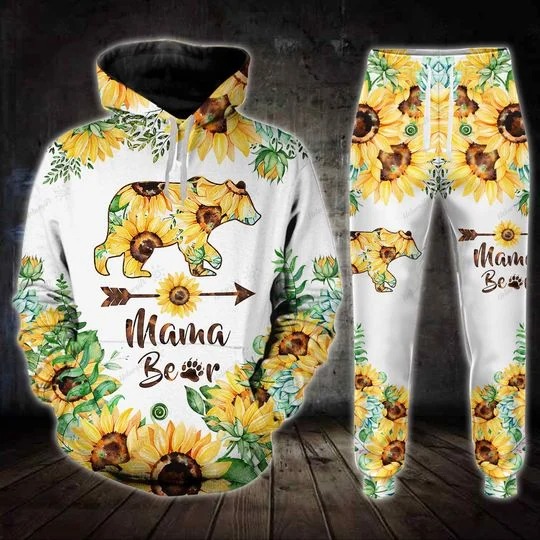 Sunflower and bear mama 3D hoodie and legging 2