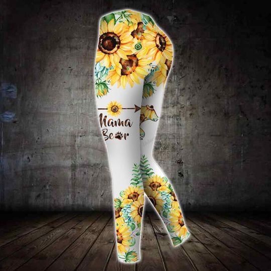 Sunflower and bear mama 3D hoodie and legging 3