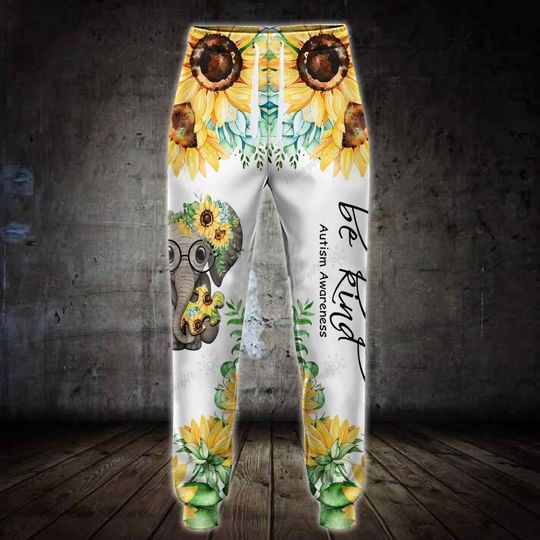 Sunflower elephant be kind autism awareness 3D hoodie and legging 3