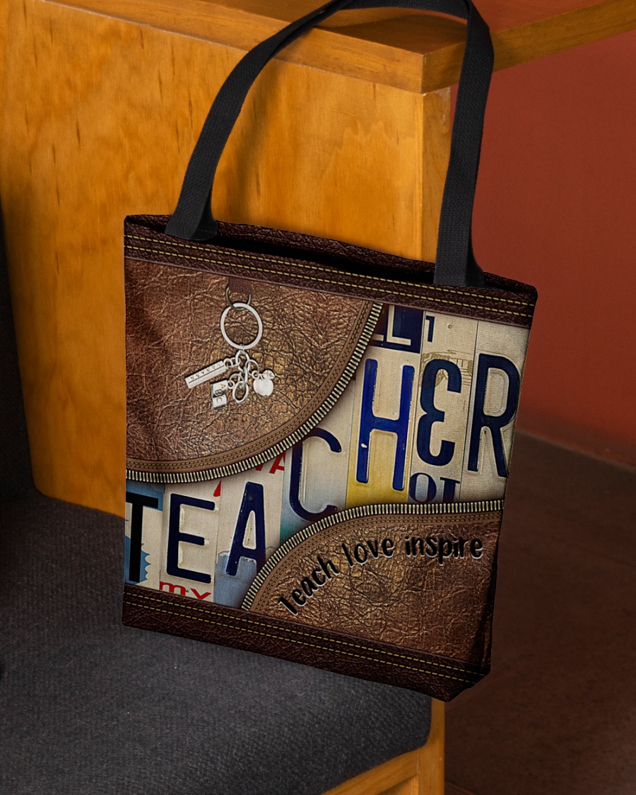 Teacher love inspire leather tote bag 2