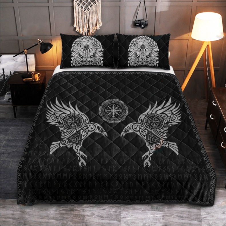 Viking the raven of Odin tattoo bedding set 4