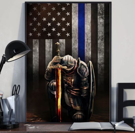 Warrior knight american blue line flag canvas 3