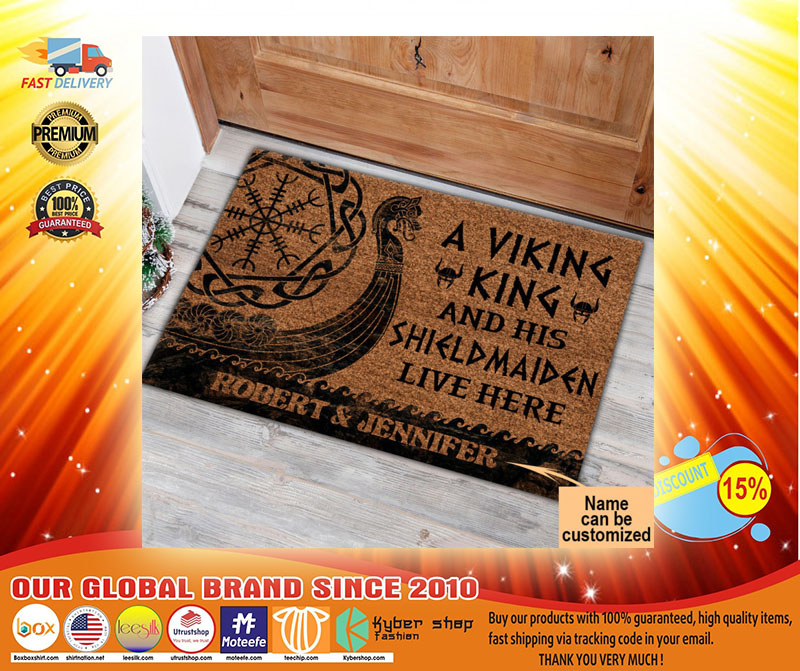 A viking and his shild maiden live here custom name doormat3