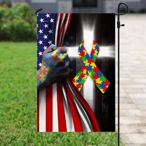 Autism awareness cross American flag4