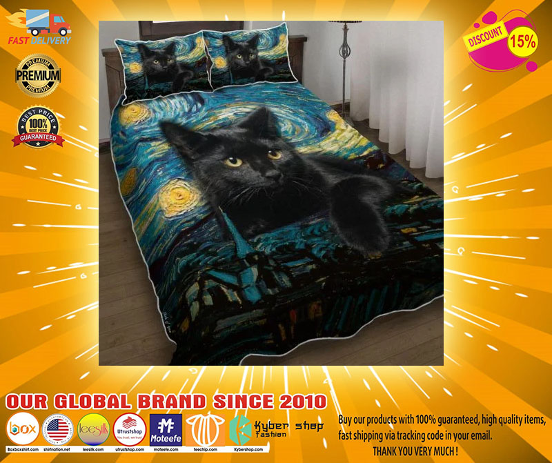 Black cat starry night bedding set4