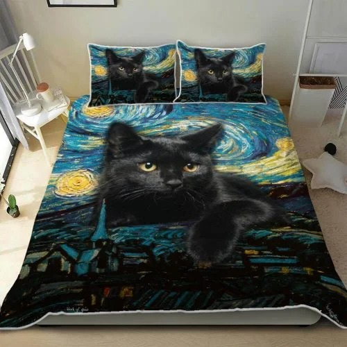 Black cat starry night bedding set3