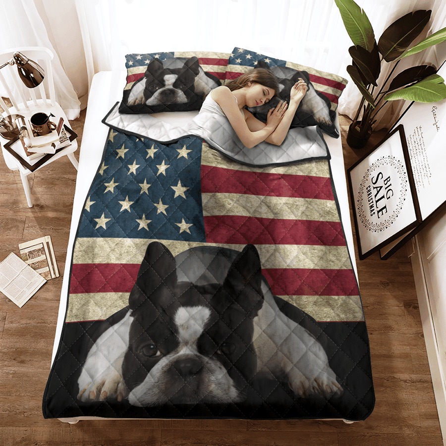 Boston Terrier American Flag bedding set3
