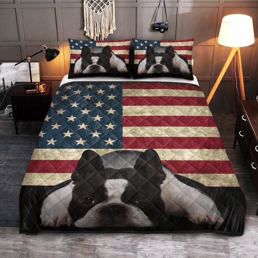 Boston Terrier American Flag bedding set2