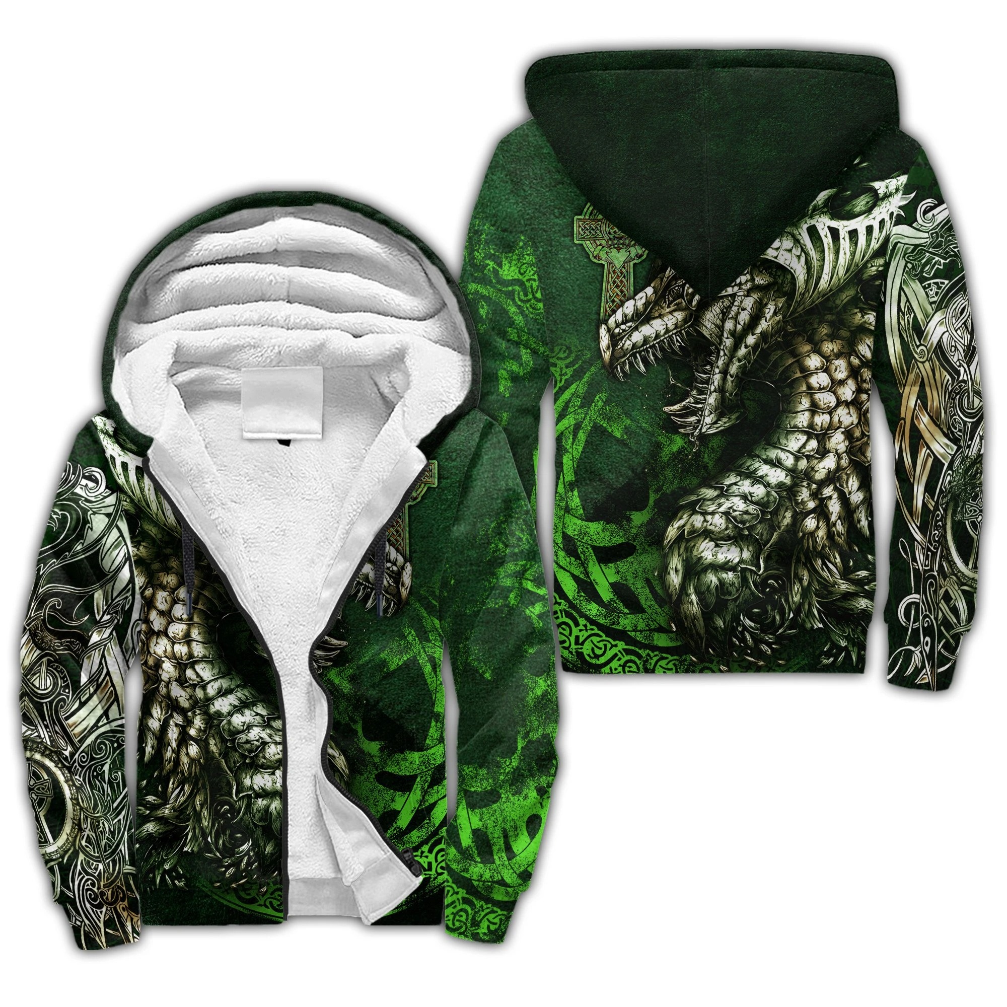 Celtic dragon tattoo 3D over print hoodie zip