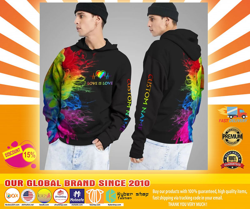 LGBT Love is love rainbow heartbeats custom name 3D hoodie4