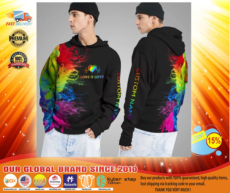 LGBT Love is love rainbow heartbeats custom name 3D hoodie3