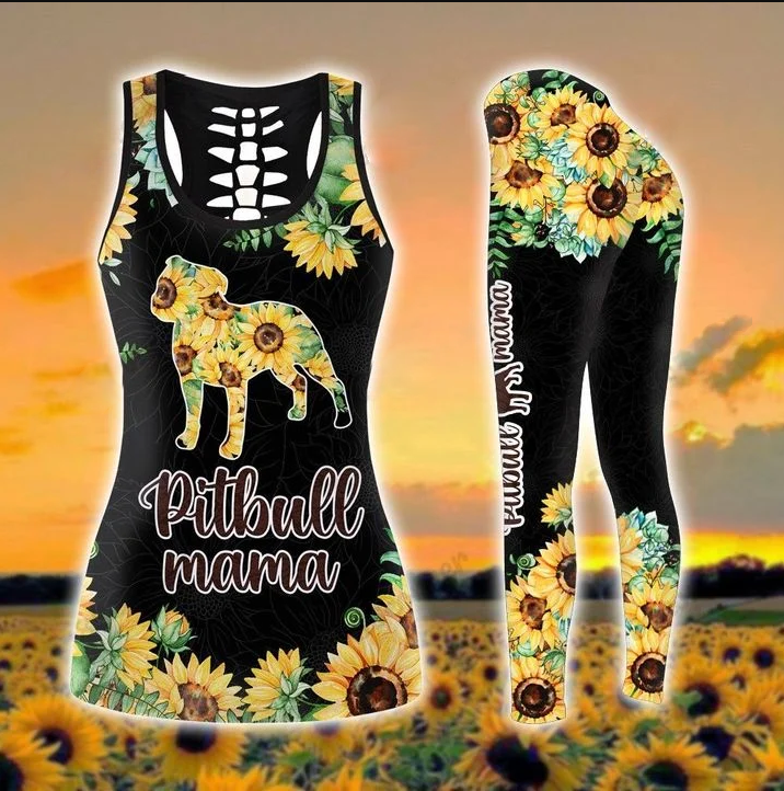 Pitbull mama sunflower 3d hoodie and legging1