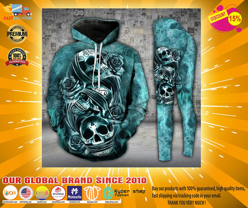Skull trio turquoise 3D hoodie and legging4