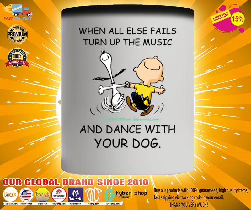 Snoopy and Charlie Brown When all else fails turn up the music and dance with your dog mug2