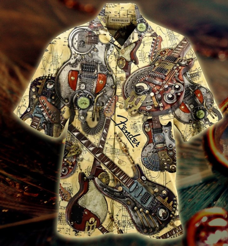 Steampunk guiltar hawaiian shirt2