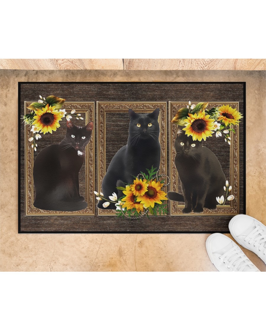 Sunflower black cat doormat4