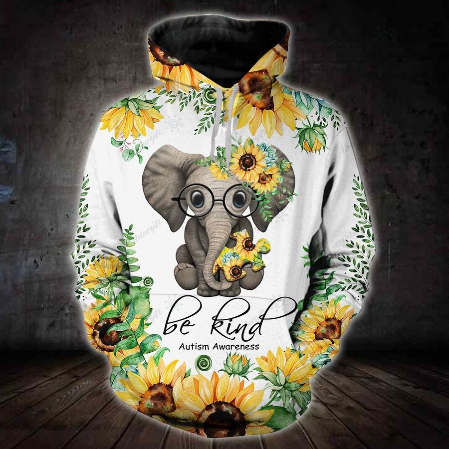 Sunflower elephant be kind autism awareness 3D hoodie and legging2
