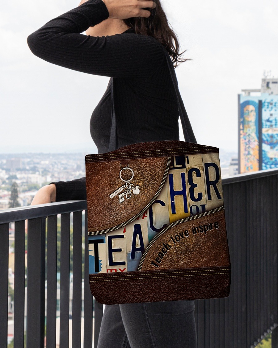 Teacher love inspire leather tote bag4