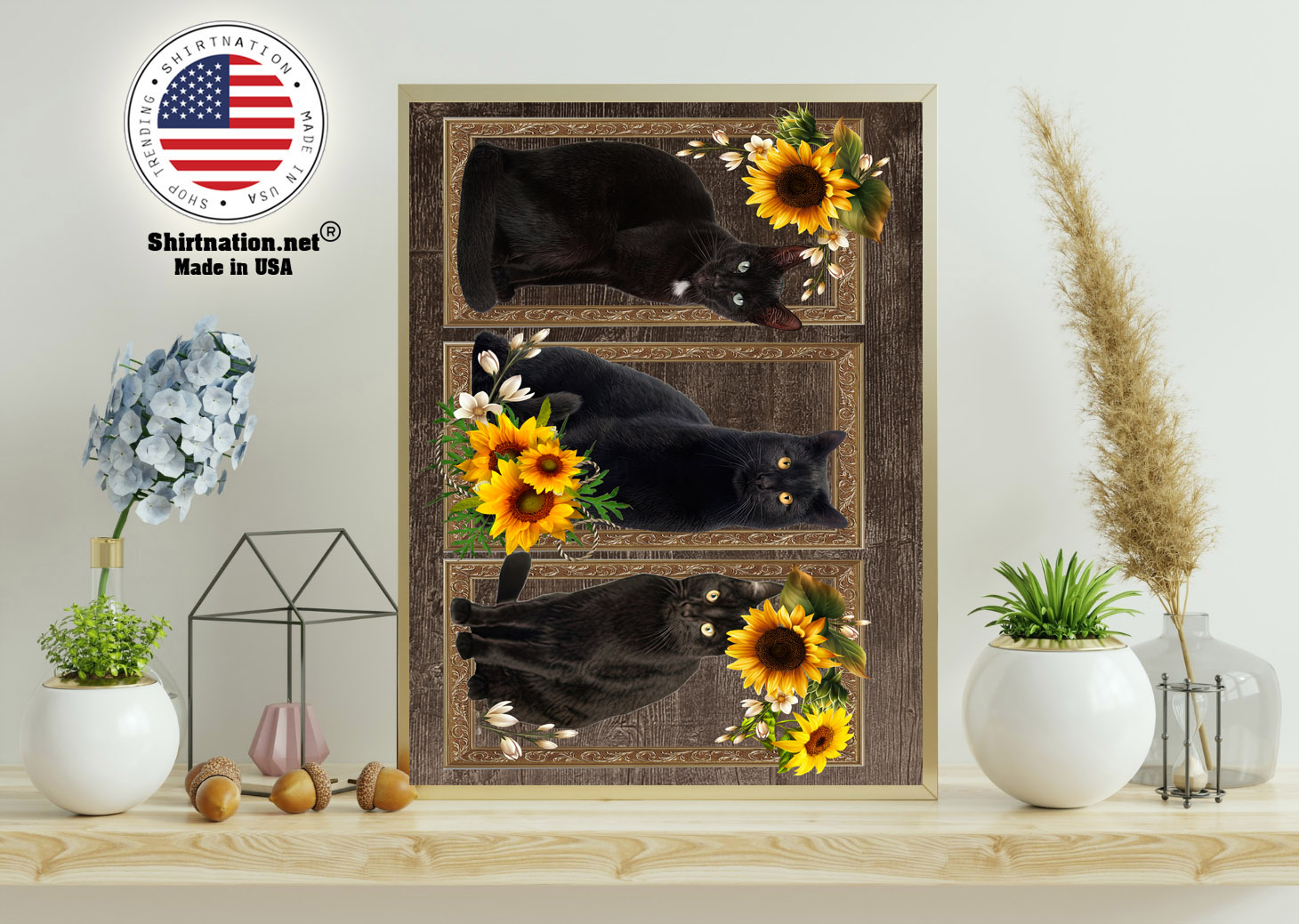 Black cat sunflower frame doormat 11