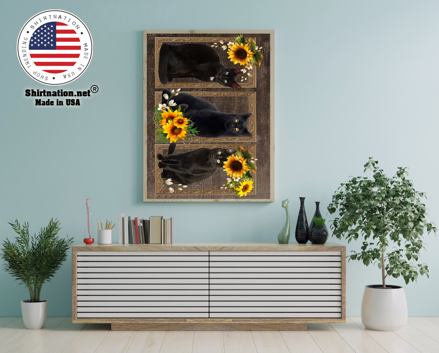 Black cat sunflower frame doormat 12