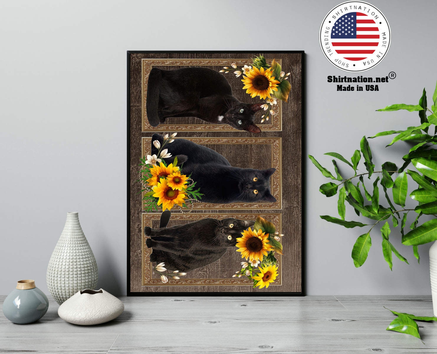 Black cat sunflower frame doormat 13